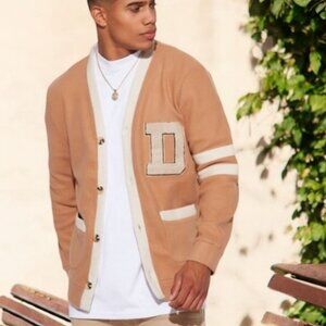 DR Essentials Men's Almond Varsity Button Down Sweater